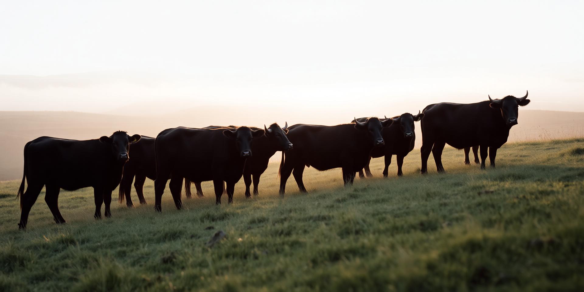 Angus herd at first light on high-plains pasture